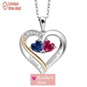 Sterling Silver 10K Gold Engraved Heart Pendant Necklace Personalized Gift
